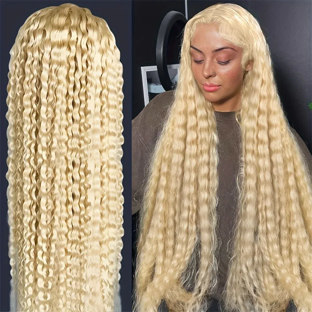 Peruvian 613 Blonde Short Water Wave Bob Wig 13x4 Lace Front Wigs Wet and Wavy Honey Blonde Simulaton Human Hair Wig for Women Pre Plucked