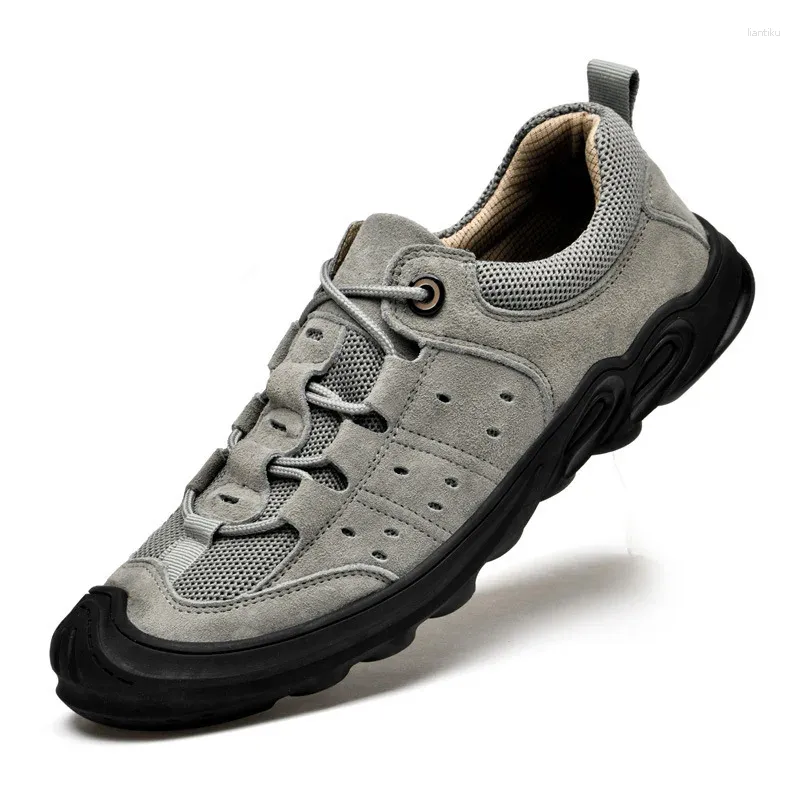 Fitnessskor sneakers ljus män vandring mesh äkta lädersport zapatillas hombre stor storlek 38-48 försäljning