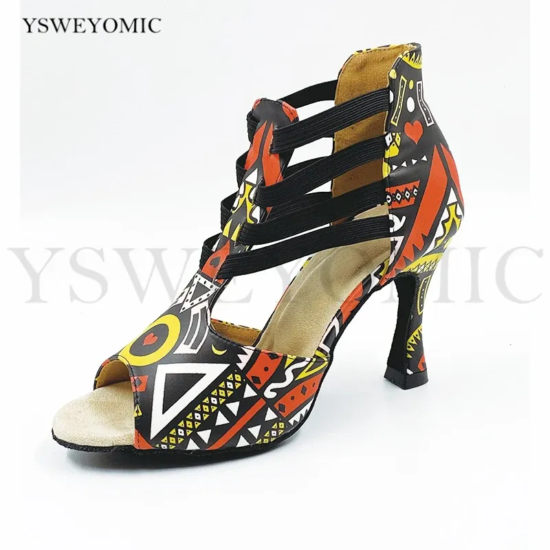 Schuhe 2020 Neue Salsa Dance Schuhe Frauen Afrikanische Druckleder komfortable Ferse Gepostete Wildleder -Außensohle Girls Bachata Latin Dance Schuhe