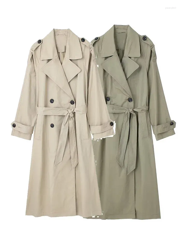 Mulheres Trench Coats Mulheres Moda Com Cinto Sólido Duplo Breasted Vintage Lapela Pescoço Mangas Compridas Feminino Chic Lady Outfits