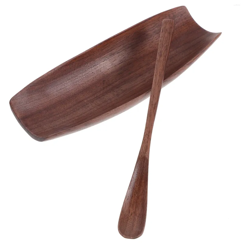 Teaware Sets Black Walnut Tea Zen Solid Wood Pick Set Homedecor Spoons Small Metal Scoop Dispensing Cup For Loose