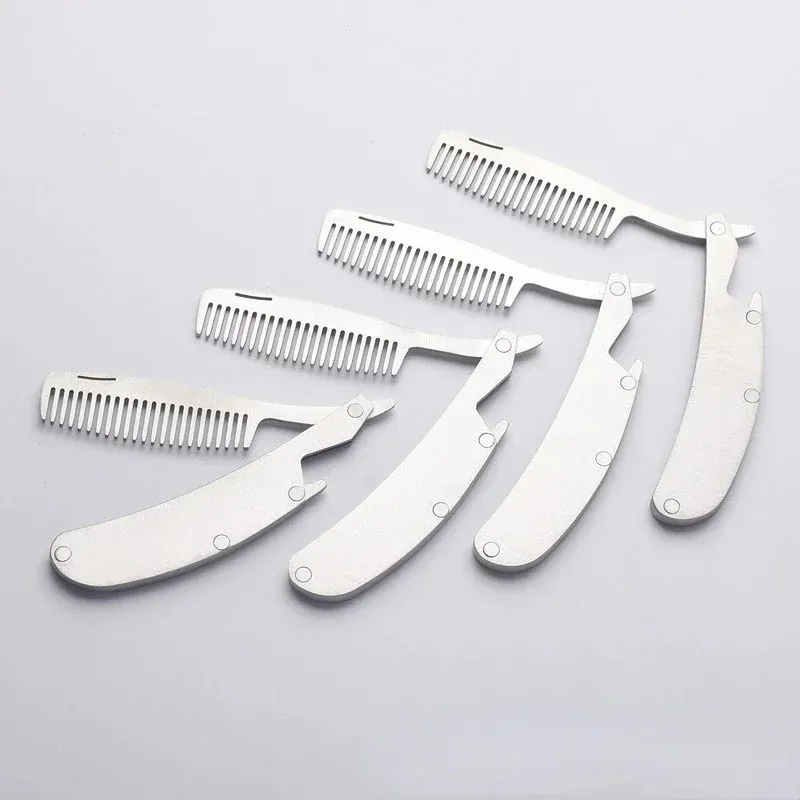 Pettine capelli Pettine pieghevole in acciaio inossidabile dedicato nuovi uomini Set Mini pettine tascabile Strumento la cura della barba Comodo e utile spazzola capelli