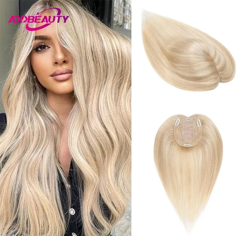 Toppers Machine Toupee for Women Straight Indian Human Hair Wigs Silk Base Top Hairpiece Swiss Lace Hair Topper Natural Hairline Blonde