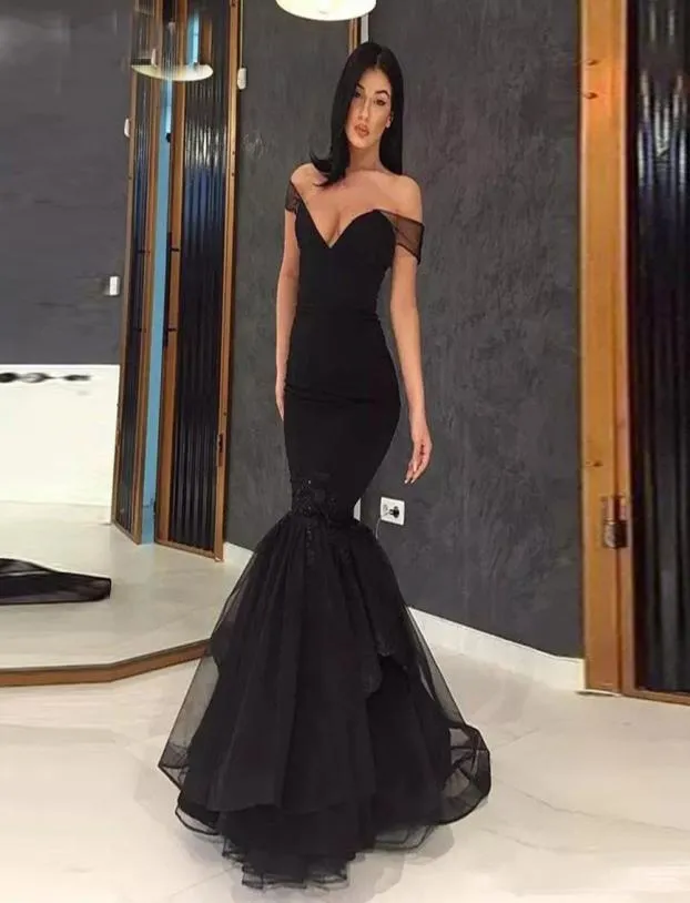 New Customize Mermaid Evening Dresses Luxury Sleeveless Gown Appliques Deep V Tiered Tulle Robe De Soiree Sukienka na7156545