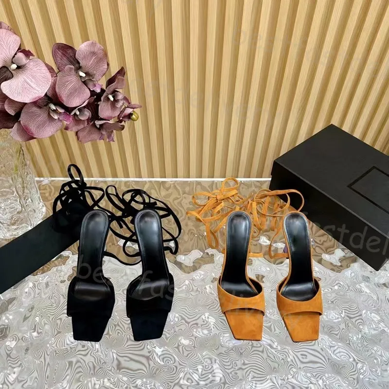 Sukienka butów moda seksowne koronkowe sandały kobiety kwadratowe sandały palce cienki pięta wiązana imprezowa buty na wysokim obcasie