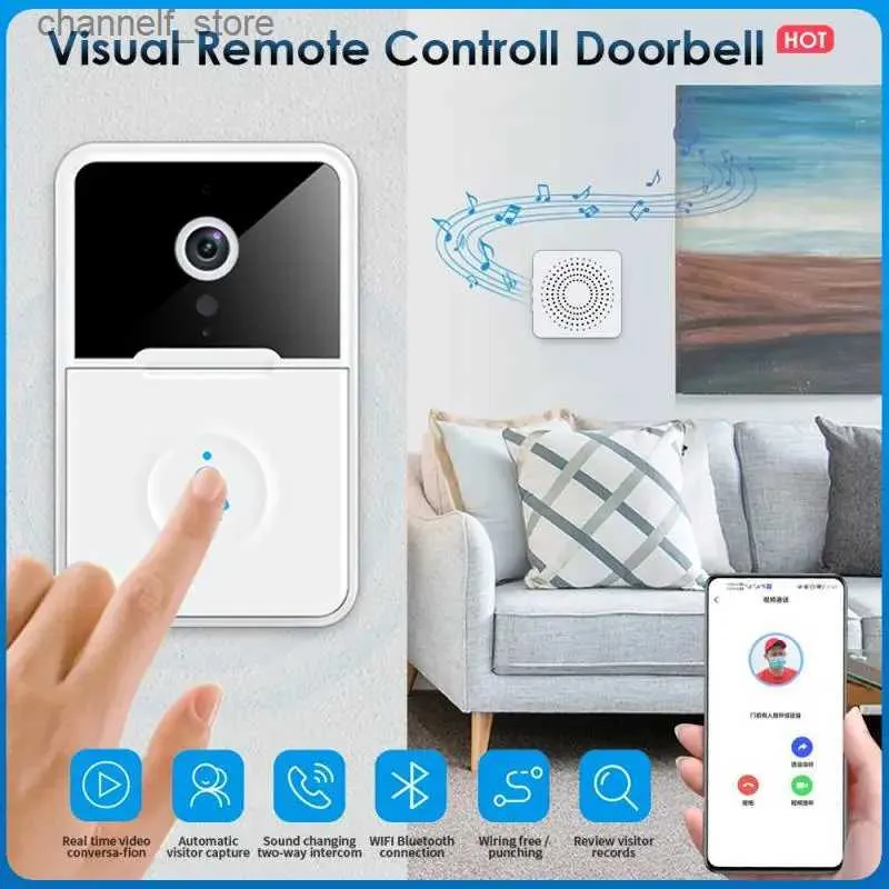 Doorbells Wifi wireless video doorbell video call video doorbell camera night vision easy to install waterproof long battery lifeY240320