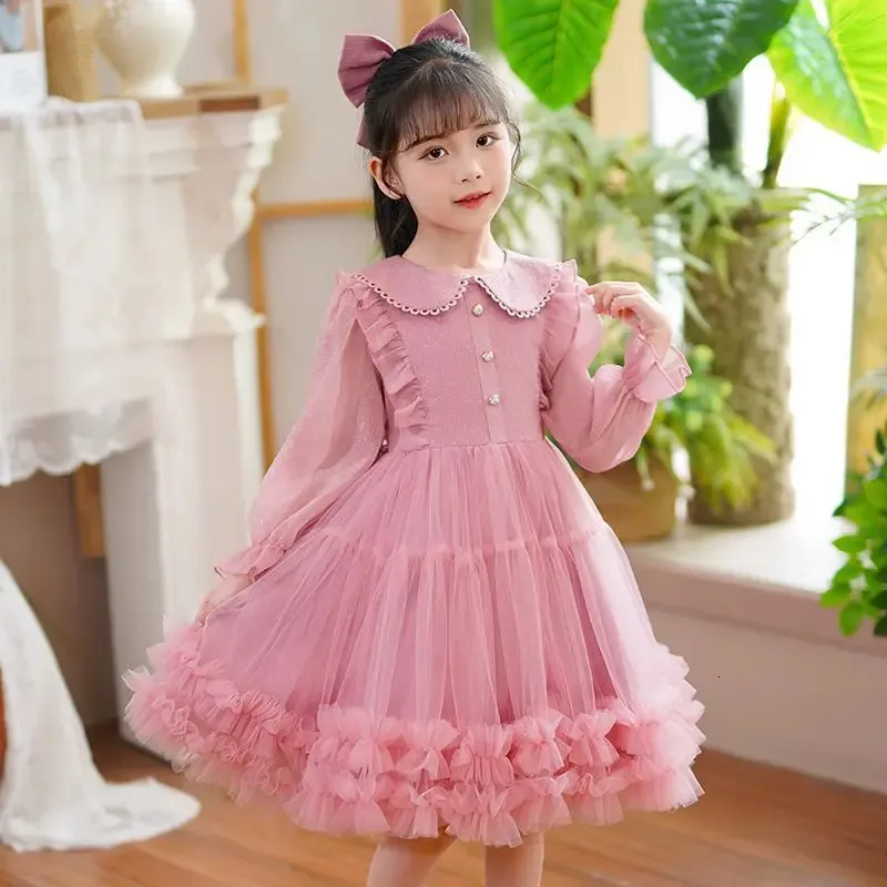 Filles printemps et automne enfants Style occidental anniversaire princesse robe bébé Tutu jupe à manches longues 240311