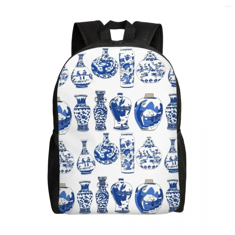 Mochila Azul Vasos Orientais Viagem Mulheres Homens Escola Computador Bookbag Chinoiserie Porcelana College Student Daypack Bags