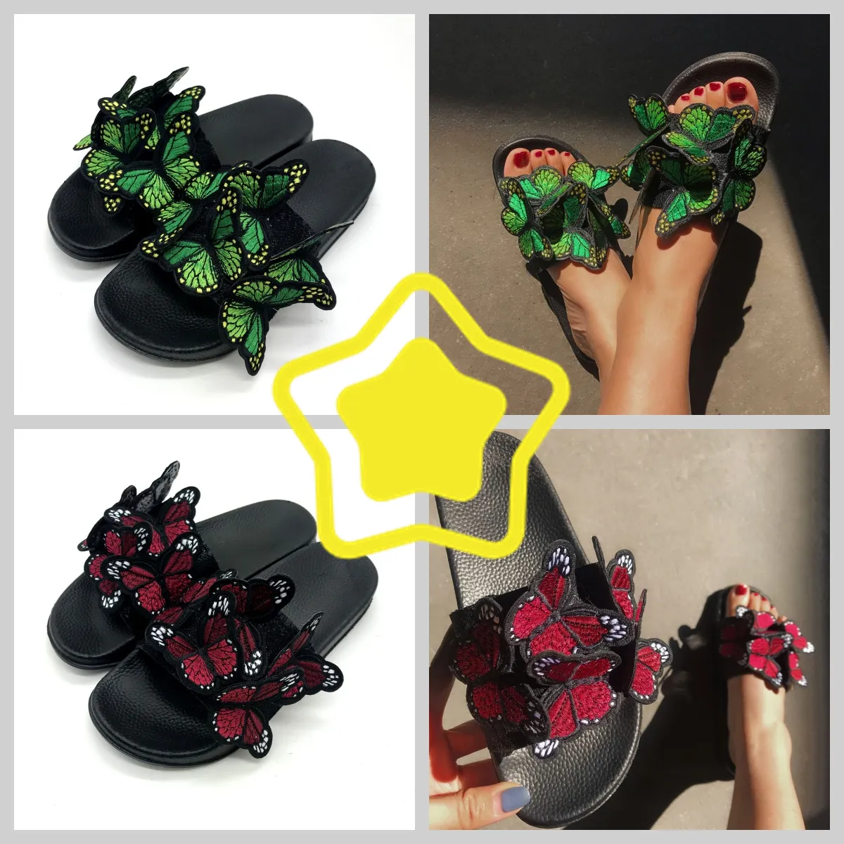 2024 Женские летние тапочки с трехмерной вышивкой и бабочками GAI, модные сандалии на каблуке с вышивкой в стиле ретро, легко сочетающиеся, уникальный дизайн, массивные, универсальные36-41