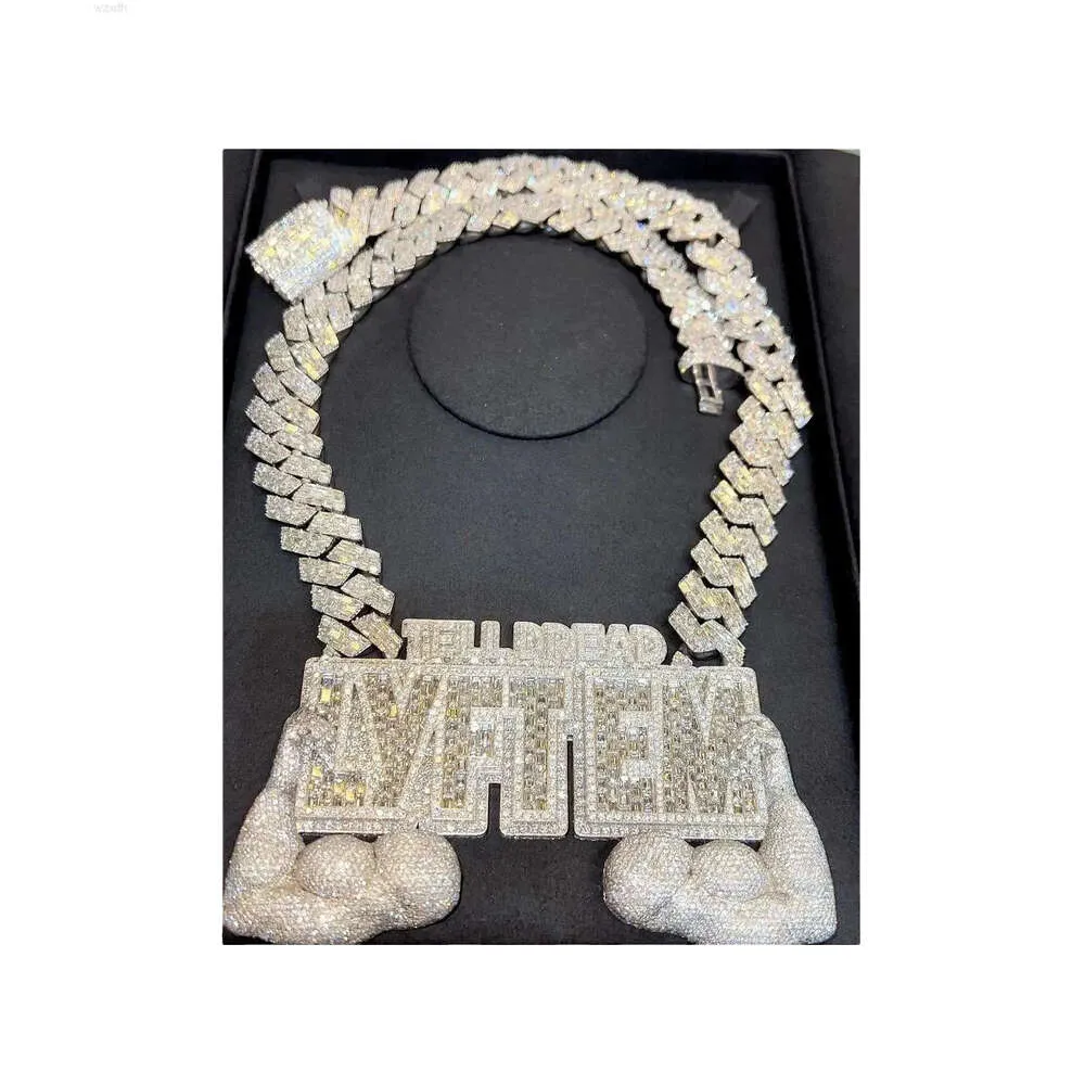 Iced Out Diamond Miami Custom Men 18K Solid Vitt Vitt fast guldkristallhalsbandsmycken 20mm Kubansk länkkedjor Neckor