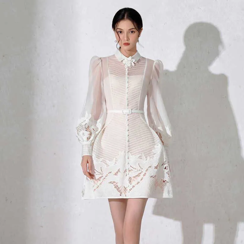 Zyht Dr0117 Groothandel vestidos hoge kwaliteit boetiekkleding dame effen uitgehold kanten jurk dames elegant a-lijn casual