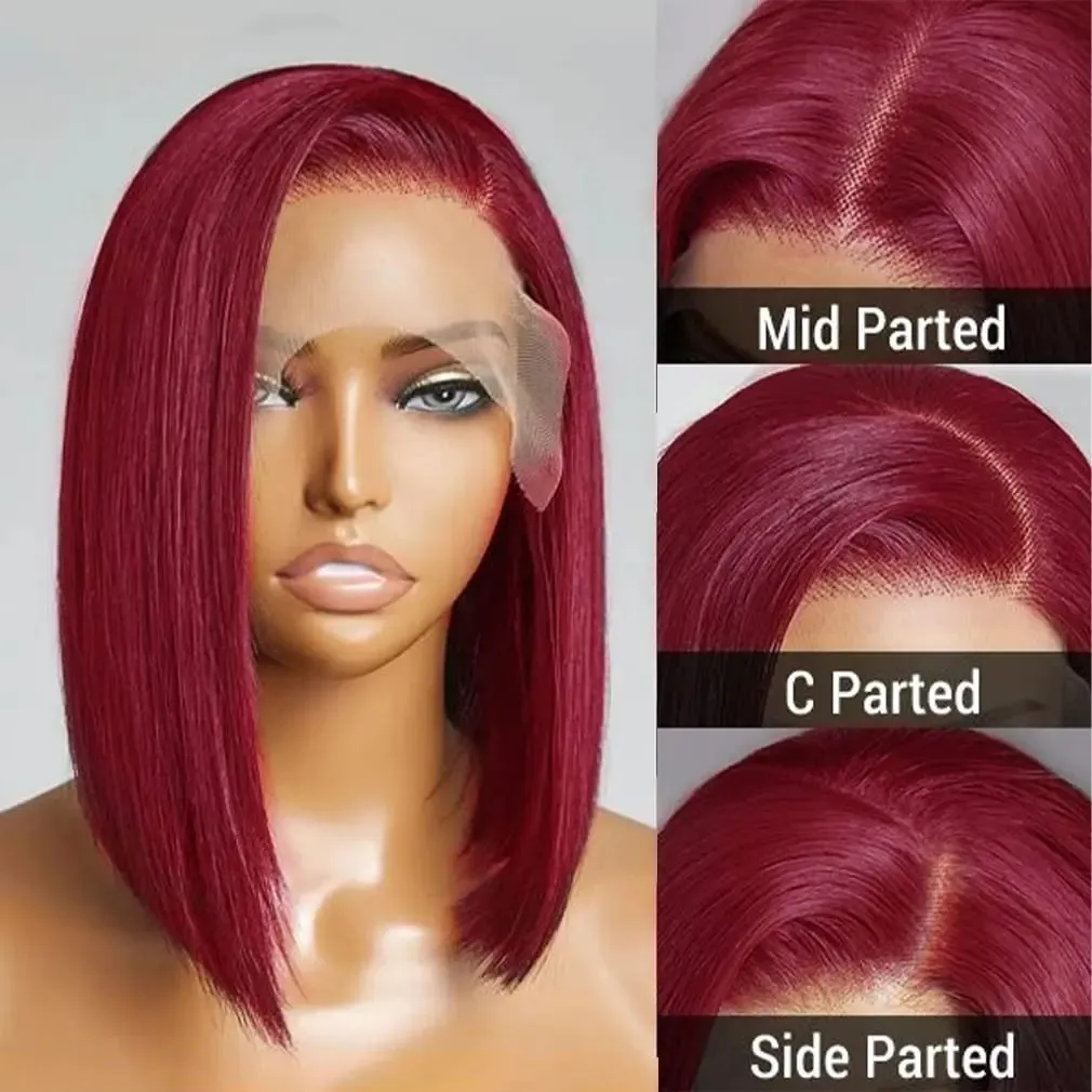 99J бордовый парик фронта шнурка, человеческие волосы, парик Боб, 13x4 HD, кружевные фронтальные короткие парики, человеческие волосы, предварительно выщипанные, естественная линия волос