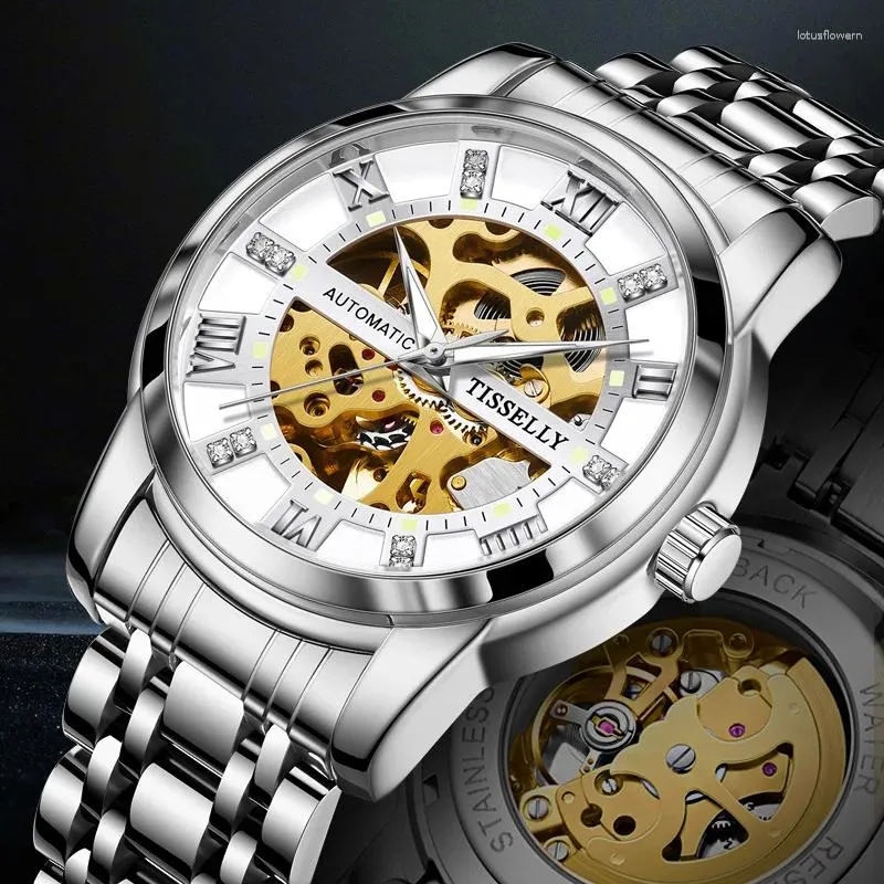 Wristwatches Trend Quality Stainless Steel Mechanical Watches Men Waterproof Hollow Luxury Clock Erkek Kol Satleri