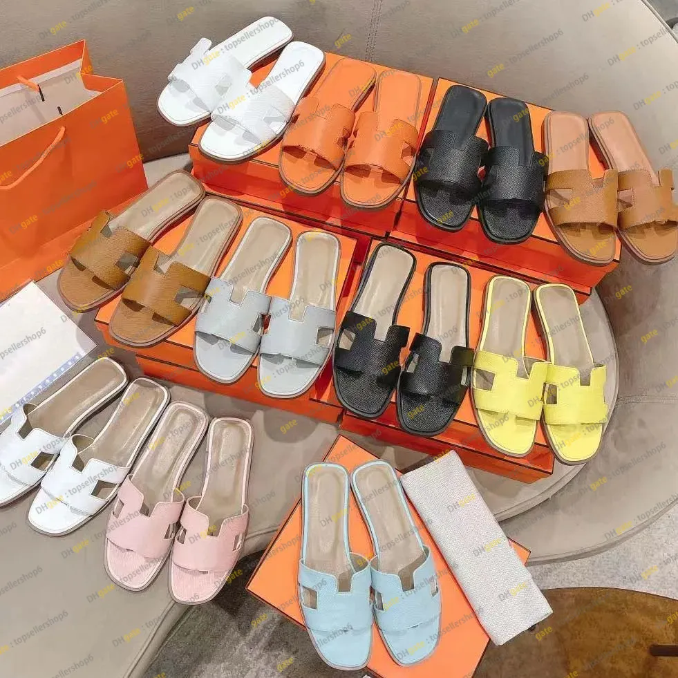 Miroir qualité concepteur femmes pantoufle sandale mocassins décontractés chaussures en plein air plage diapositives boucle plate unisexe en cuir véritable