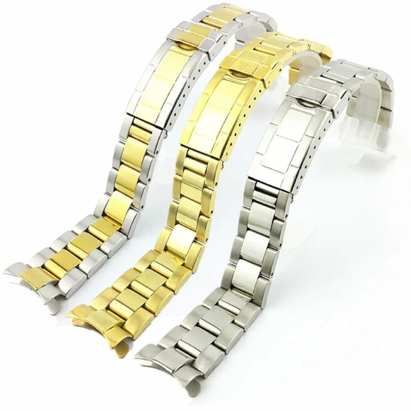 Neues Armband Uhrenarmband 20MM Herren Voll Edelstahl Butterfly Schließe Gold Silber Für Rol Gmt strap294j