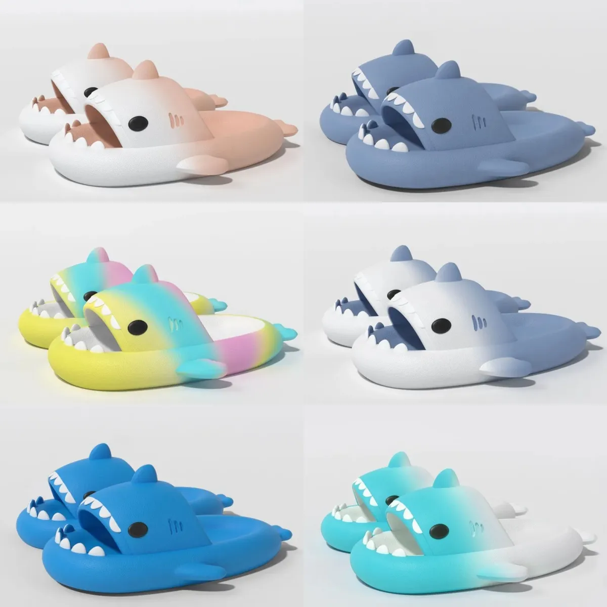 2024 Toppkvalitetskor Kvinna Sandal Summer Shark Slippers Shark Slides Thick Soled Shoes Kids Flat Sandals Gradient Flip Flops Gai 36-45 EUR