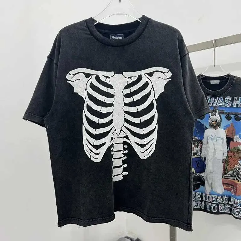 T-shirts voor heren Modetrend Saint Michael Zomerstijl Oversized Vintage gewassen Skeleton Fashion T-shirt Dames T-shirt Street chic Tee J240319