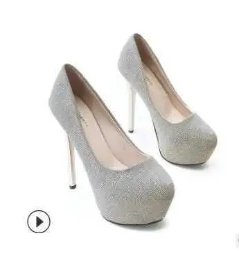 Robe chaussures femmes pompes super hauts talons 14cm tissu pailleté unique poisson peu profond bouche stiletto dames femme chaussure de mariage h240325