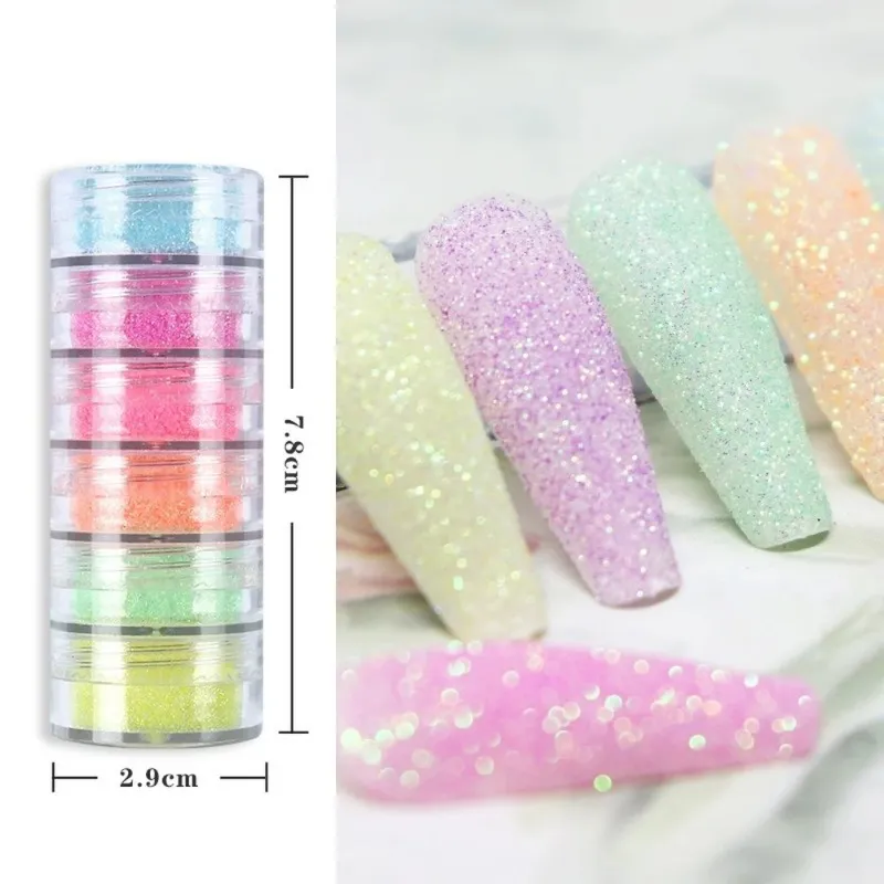 6 kleuren Set Candy Sweater Effect Nail Glitter Sparkly Sugar Dust Powder Chrome Pigment voor manicure Polish Nail Art Decorations