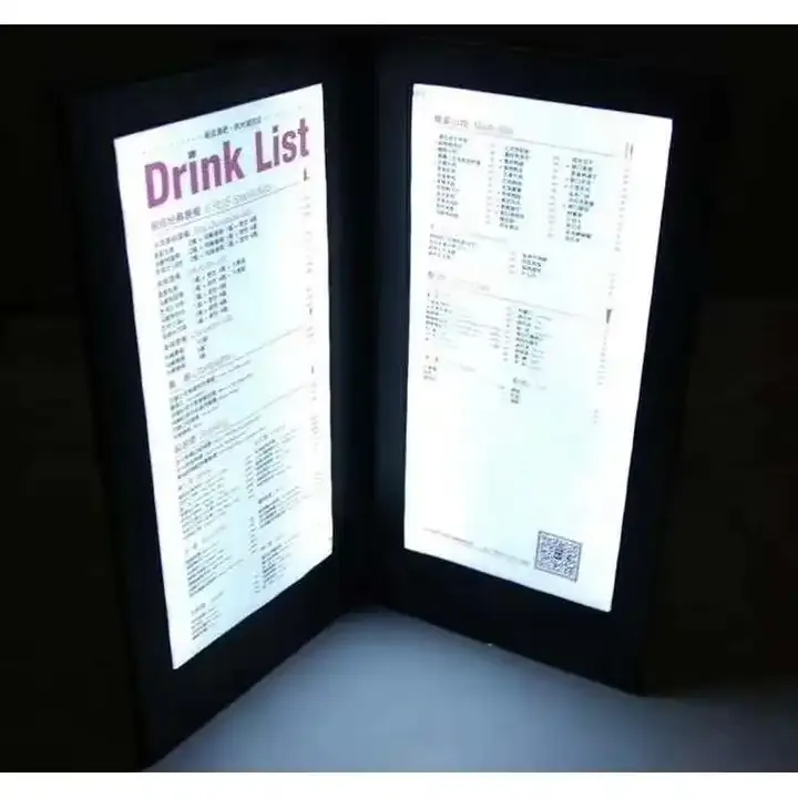 Logotipo personalizado led retroiluminado menu tenda titular livro estilo verificação sinal exibição restaurante bar discoteca iluminar capa de menu