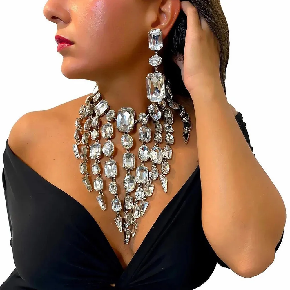 Stonefans – ensemble de bijoux carrés à pampilles pour femmes, accessoires d'été surdimensionnés, collier et boucles d'oreilles en cristal, 240305