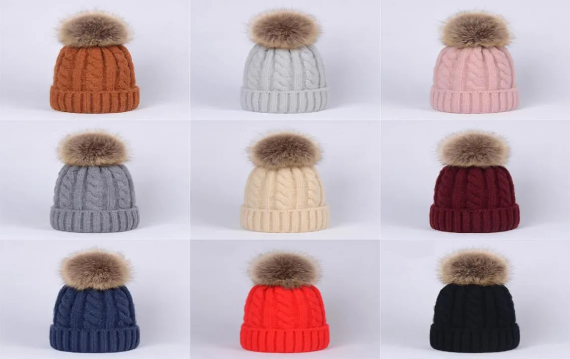 Bébé solide tricoté Pompon chapeaux 10 filles garçons Crochet tricot laine Bobble hiver enfant en bas âge enfants chapeaux mode Pompon Ski chaud chapeaux9121763