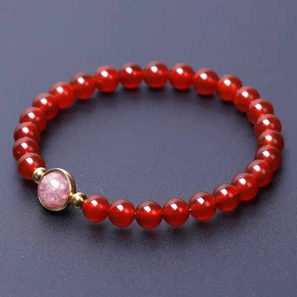 Red Agate Round Natural Stone Beaded Bracelet Gold Ring Healing Gemstone Couple Friendship Bracelets for Women Fashion Jewelry