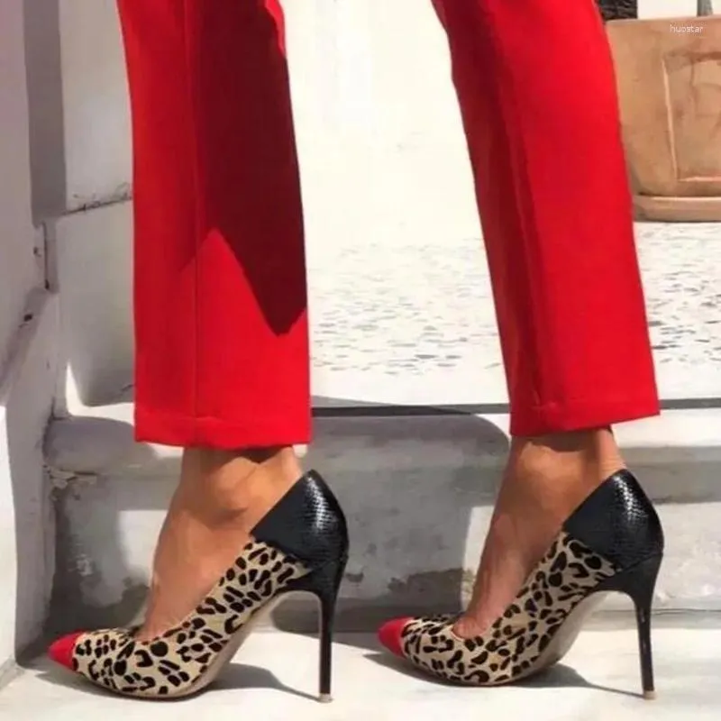 Dress Shoes Arrivals Leopard Pumps Women Red Pointed Toe High Heel Banquet Slip-on Plus Size 10