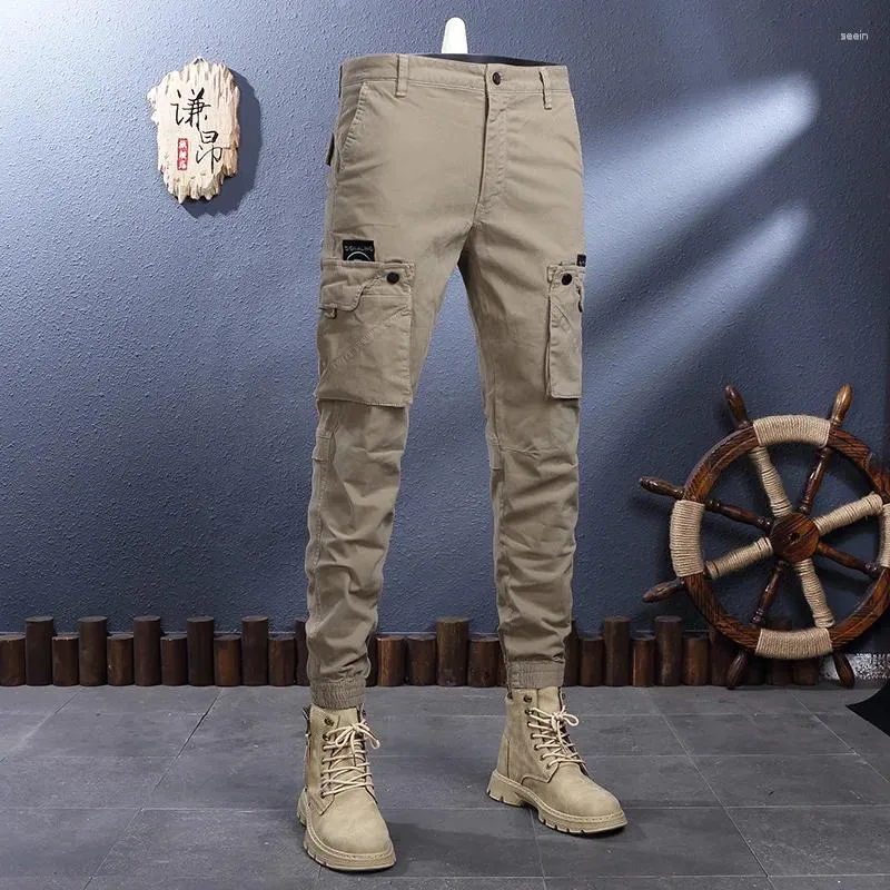 Pantalon pour hommes kaki classique salopette élastique lâche droite extérieure cheville bandée jeunesse alpinisme décontracté