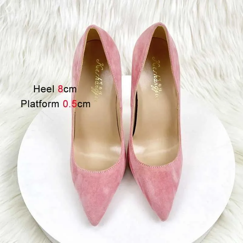 Dress Shoes Purple Suede High Heels 12CM Non Slip Rubber Sole Fashion Office Summer New Pointed Toe Pumps Women Plus Size 43 H24032506