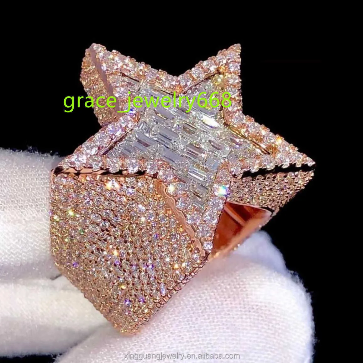Anéis de diamante hiphop prata real banhado a ouro VVS D GRA Moissanite laboratório diamante joias finas anéis personalizados para homens e mulheres
