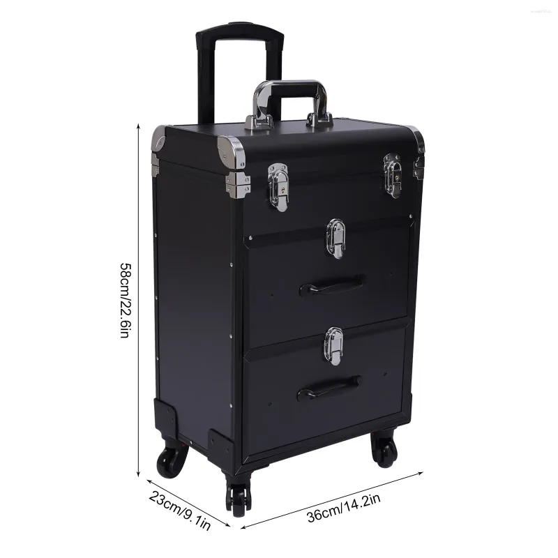 Storage Boxes 3-Tier Professional Rolling Makeup Train Case Cosmetic Trolley Organizer