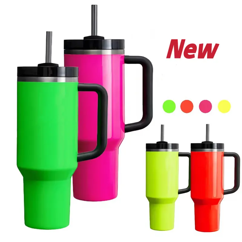 40oz Sublimation Neons Tumbler H2.0 Rainbow Quencher Tumbler Insulated Travel Mug Beer Mug Outdoor Camping Cup new