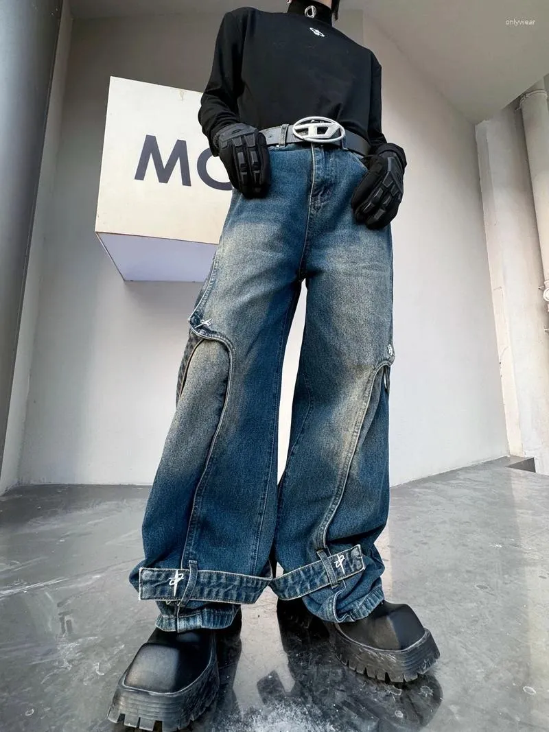Men Jeans Denim Trousers with Button Fly Closure Mid Waist Light