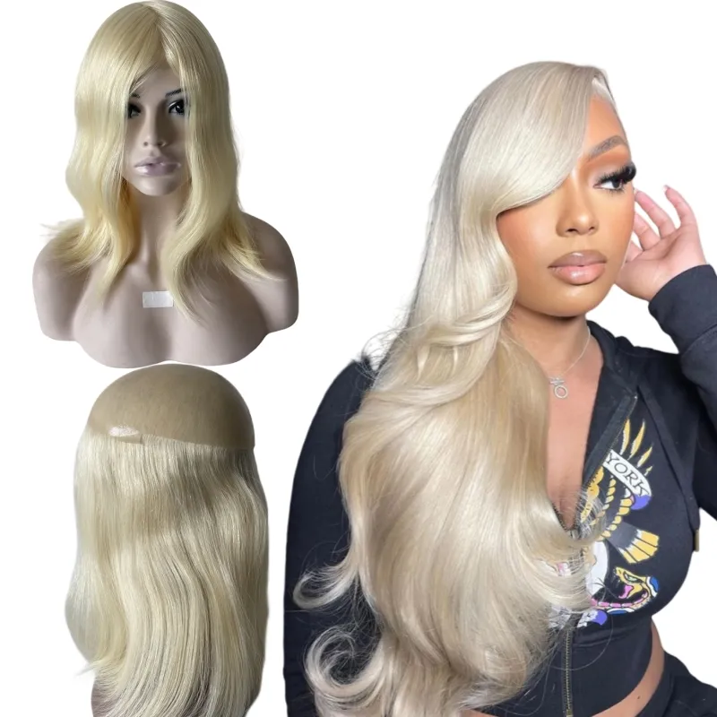 14 inches European Virgin Human Hair 613 Blonde Hairpiece 7x9 PU Topper for White Woman