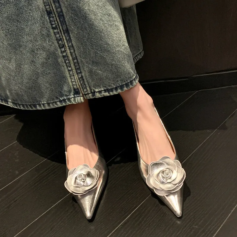 Pumps Fashion Casual Solid Color Rose High Heels Women 2023 Spring Autumn New Women's Pointed Shallow Mouth Temperament Single Shoes