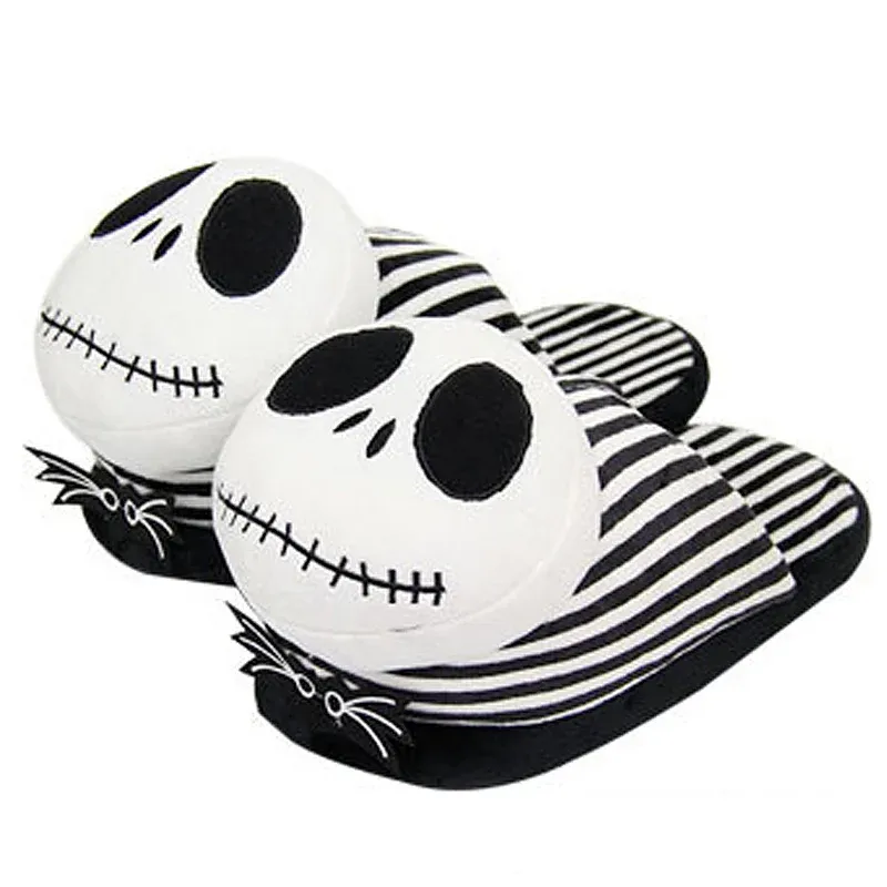 Zapatillas dibujos animados monstruos de navidad jack zapatillas de algodón hombres/mujeres hogar de interior de halloween freak plushplush sandals de gran tamaño femenino peludo tobogán