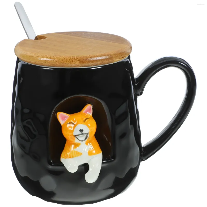 Mugs Ceramic Cup Tea Water Container Office Drink Dog Mug With Lid Spoon