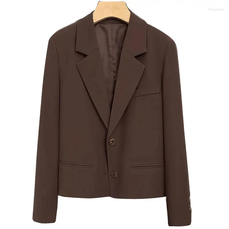 Kvinnors kostymer kaffekvinnor kort blazer mode singel breasted kvinnliga kläder 2024 chic vårblaser feminino