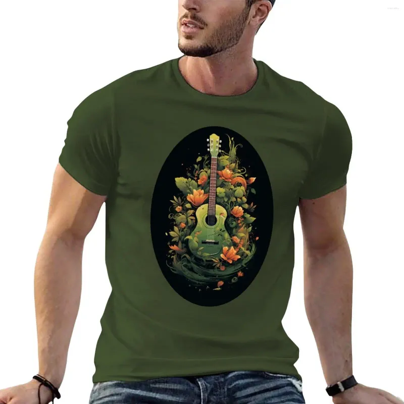 Men's Tank Tops Floral Guitar Design T-Shirt Vintage T Shirt Short Sleeve Tee Cute Clothes Graphic Fruit Of The Loom Mens Shirts