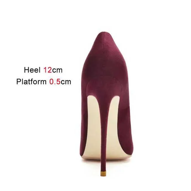 Dress Shoes Plus Size Women Suede High Heels 12CM Fashion Pointed Toe Career Pumps Spring And Autumn New Rose Red Temperament Single72RZ H240321