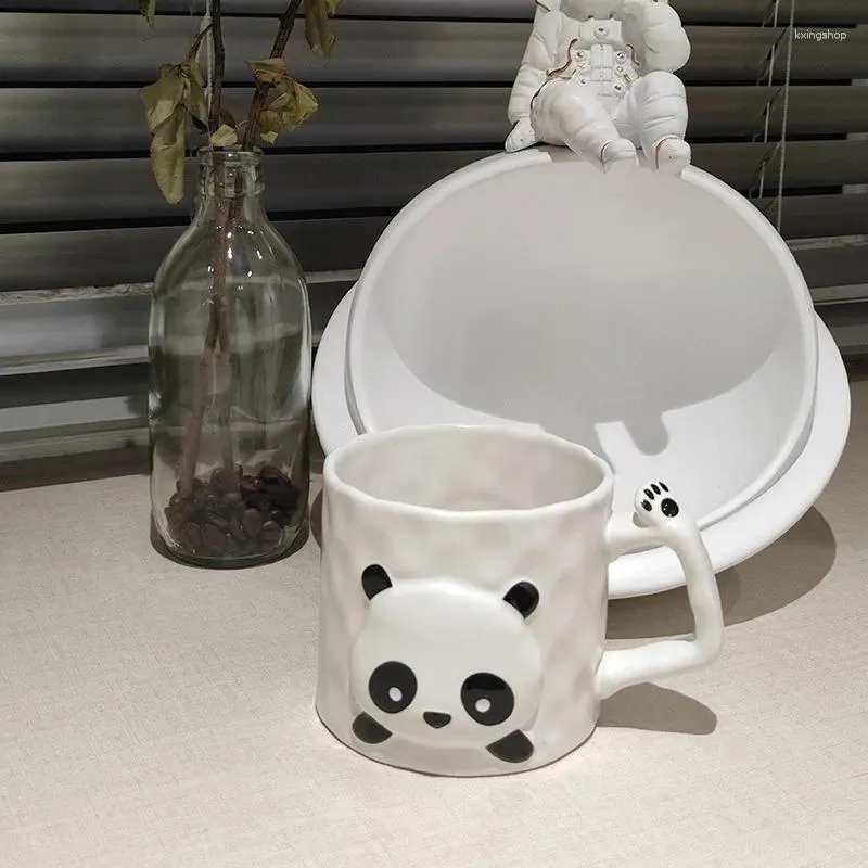 Tazas Taza de cerámica de Panda de dibujos animados con tapa, cuchara, té, café, tazas de leche, taza de agua divertida para regalo de niños