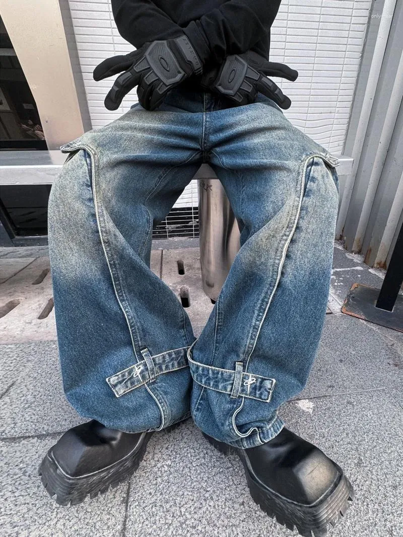 Men Jeans Denim Trousers with Button Fly Closure Mid Waist Light