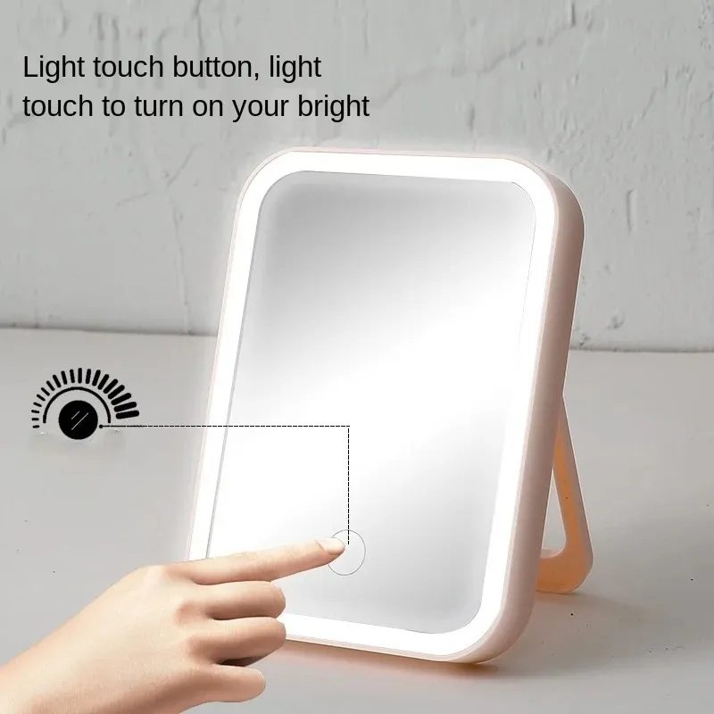 Specchio per il trucco Tavolo complemento di ricarica Specchio portatile pieghevole Specchio per il trucco a LED con luce