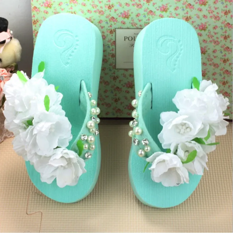 Flops Cute Rabbit Face Women FLIP FLOPS Handmade Platform Sandals Wedges Thick sole Soft Comfortable Slippers Pearls Female Slides