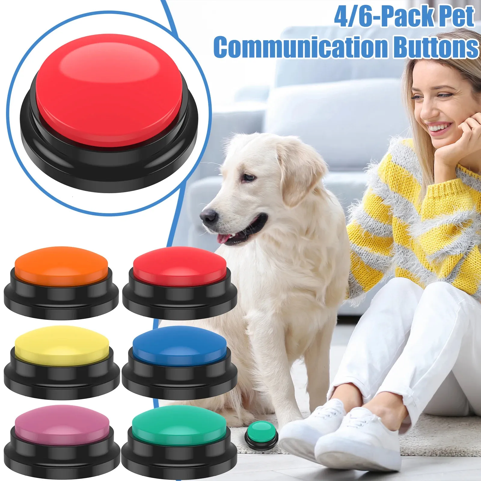 46 pçs botões de treinamento do cão graváveis com luz pet interativo cão gato pet treinamento buzzer falando botão inteligência brinquedo 240311