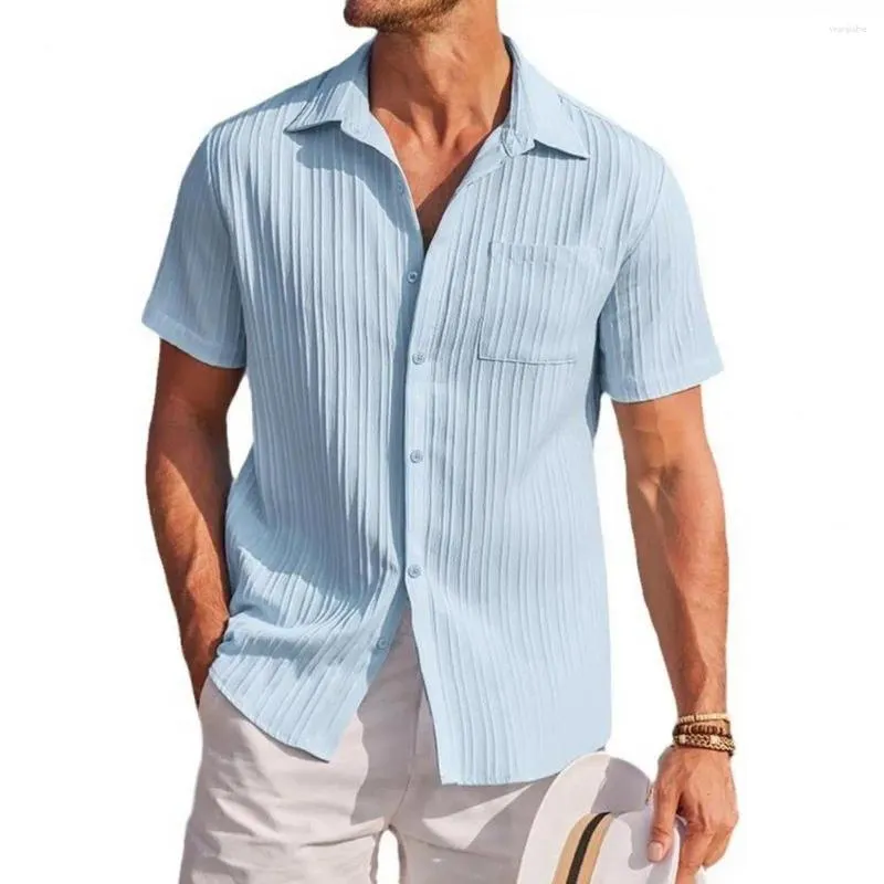 Men's Casual Shirts Short-sleeved Men Shirt Stylish Summer With Turn-down Collar Short Sleeves Chest Pocket Soft Breathable For Business