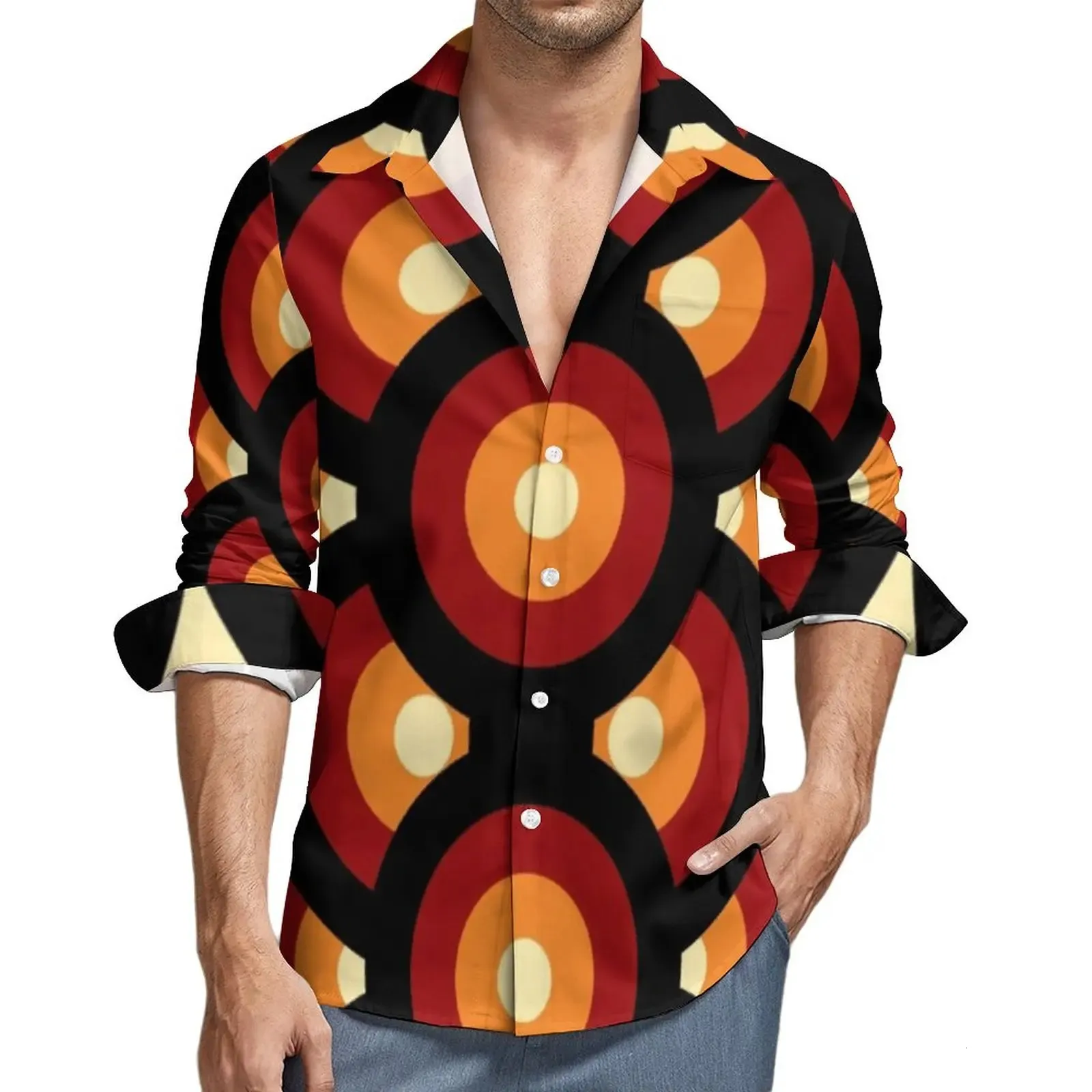 Mens Vintage 60s 70s Style Shirt - Retro Long Sleeve Casual