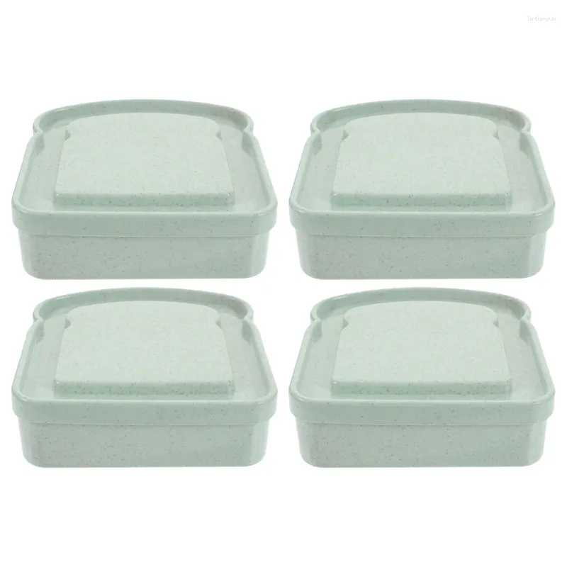 Plates 4 Pcs Sandwich Box Containers Storage Reusable Small Metal With Lid Lunch For Adults Bamboo Fiber Outdoor Lunchbox