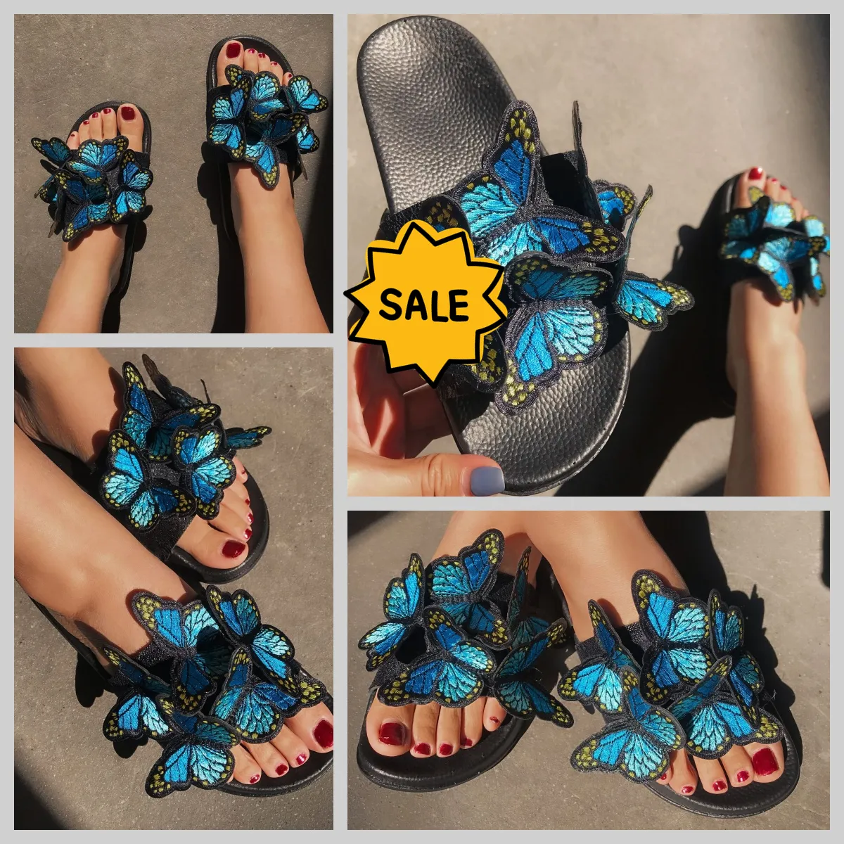 Women Summer Craft Embroidered Three Dimensional Butterfly Slippers GAI sandals fashion heel 2024 embroid niche Retro New 36-41